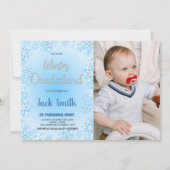 Winter ONEderland誕生日招待状青い写真 招待状 (正面)