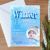 Winter Onederland – 写真と一緒に1番目の誕生日 招待状