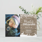 Winter Onederland 素朴1st誕生日の写真 招待状 (スタンド正面)