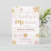 Winter Onederland 1番目の誕生日バラ金ゴールドと金ゴールド 招待状 (スタンド正面)
