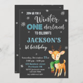 Winter Onederland 1stバースデーご招待　鹿 招待状 (正面/裏面)