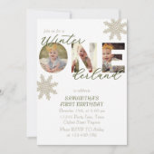 Winter ONEderland 1st誕生日スノーフレーク写真 招待状 (正面)
