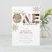 Winter ONEderland 1st誕生日スノーフレーク写真 招待状 (スタンド正面)