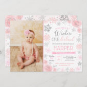 Winter ONEderland 1st誕生日フォト招待状 招待状 (正面/裏面)