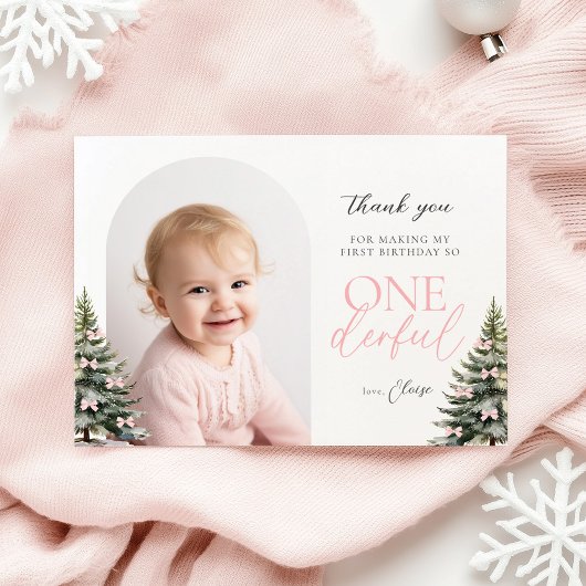 Winter Onederland 1st Birthday Flat Thank You Card サンキューカード