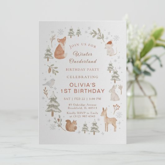 Winter ONEderland 1st Birthday Invitation Editable 招待状 (スタンド正面)