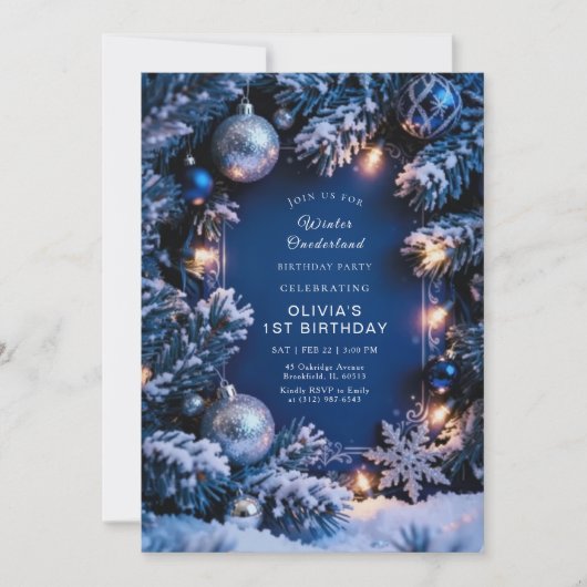 Winter ONEderland 1st Birthday Invitation Editable 招待状 (正面)