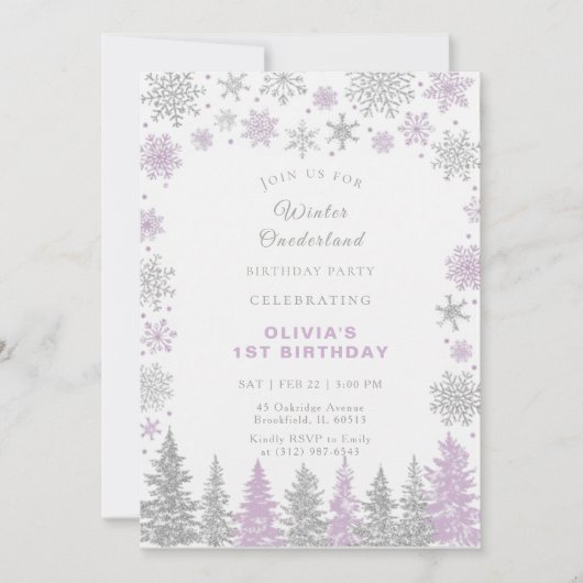 Winter ONEderland 1st Birthday Invitation Editable 招待状 (正面)
