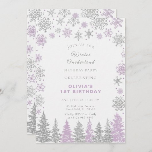 Winter ONEderland 1st Birthday Invitation Editable 招待状 (正面/裏面)