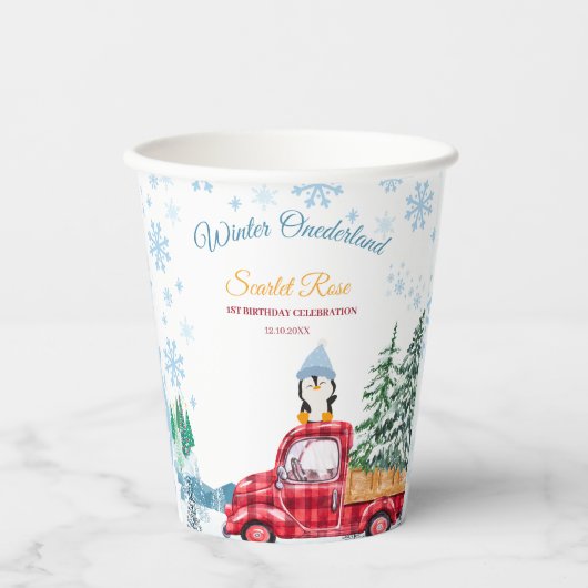 winter onederland 1st birthday invitations 紙コップ (正面)