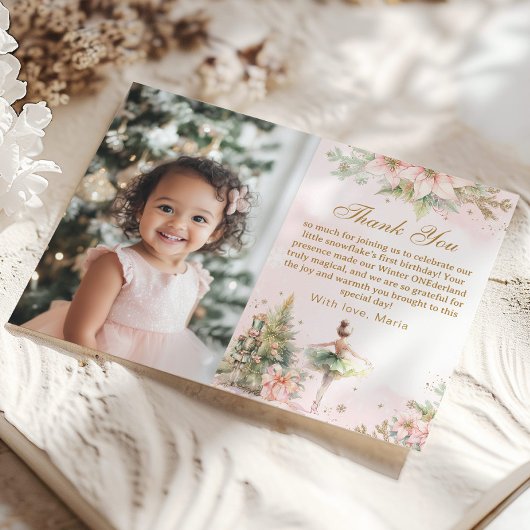 Winter Onederland 1st birthday photo Thank you 招待状