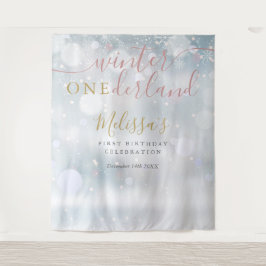 Winter Onederland 1st Birthday Pink And Gold タペストリー