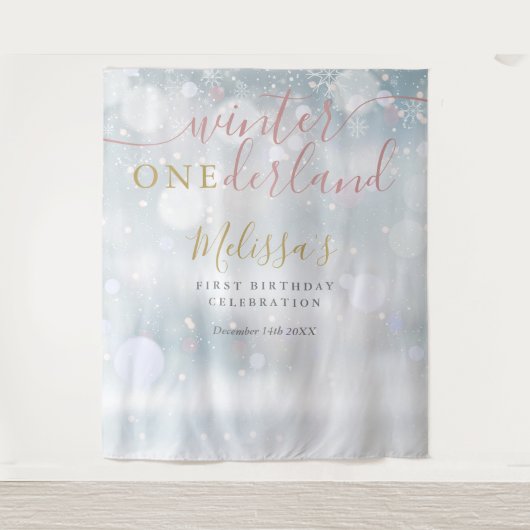 Winter Onederland 1st Birthday Pink And Gold タペストリー (正面)