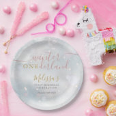 Winter Onederland 1st Birthday Pink And Gold ペーパープレート (パーティー)