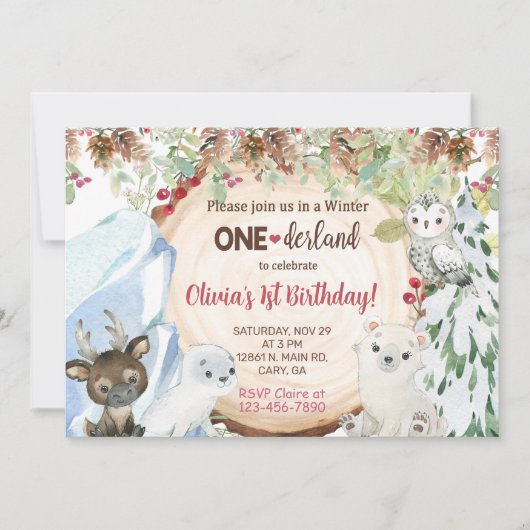 Winter Onederland 1st, first birthday invitation. 招待状 (正面)