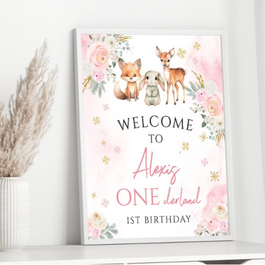 Winter ONEderland 1th birthday welcome sign poster ポスター