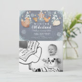 Winter Onederland Animals写真1st誕生日 招待状 (スタンド正面)