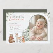 Winter Onederland Arch Photo Baby First Birthday 招待状 (正面/裏面)