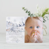 Winter Onederland Arctic Animal 1st Birthday写真 招待状 (スタンド正面)