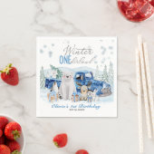 Winter Onederland Arctic Animal Boy 1st Birthday スタンダードカクテルナプキン (インサイチュ)