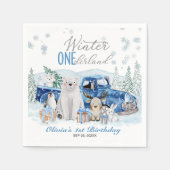 Winter Onederland Arctic Animal Boy 1st Birthday スタンダードカクテルナプキン (正面)