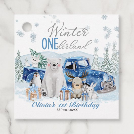Winter Onederland Arctic Animal Boy 1st Birthday フェイバータグ (正面)