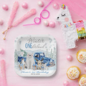 Winter Onederland Arctic Animal Boy 1st Birthday ペーパープレート (パーティー)
