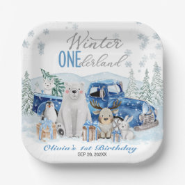 Winter Onederland Arctic Animal Boy 1st Birthday ペーパープレート