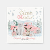 Winter Onederland Arctic Animal Girl 1st Birthday スタンダードカクテルナプキン (正面)