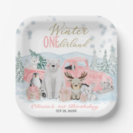 Winter Onederland Arctic Animal Girl 1st Birthday ペーパープレート