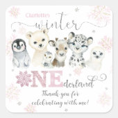 Winter Onederland Arctic Animals Snow 1st Birthday スクエアシール (正面)