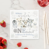 Winter Onederland Arctic Animals Snow 1st Birthday スタンダードランチョンナプキン (インサイチュ)