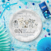 Winter Onederland Arctic Animals Snow 1st Birthday ペーパープレート (パーティー)