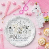 Winter Onederland Arctic Animals Snow 1st Birthday ペーパープレート (パーティー)