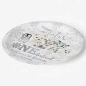 Winter Onederland Arctic Animals Snow 1st Birthday ペーパープレート (アングル)