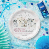 Winter Onederland Arctic Animals Snow 1st Birthday ペーパープレート (パーティー)