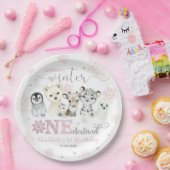 Winter Onederland Arctic Animals Snow 1st Birthday ペーパープレート (パーティー)