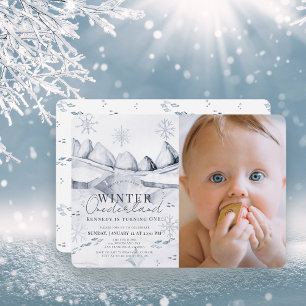 Winter Onederland Arctic Scene 1stバースデーフォト 招待状