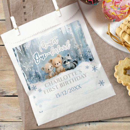 Winter Onederland Bear Blue First Birthday Party フェイバーバッグ