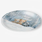 Winter Onederland Bear Blue First Birthday Party ペーパープレート (アングル)