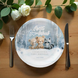Winter Onederland Bear Blue First Birthday Party ペーパープレート