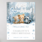 Winter Onederland Bear Blue First Welcome Sign ポスター (正面)