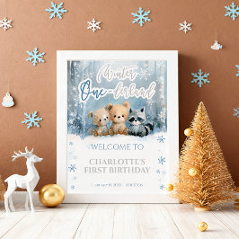 Winter Onederland Bear Blue First Welcome Sign ポスター