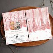 Winter Onederland Bear Pink First Birthday 招待状