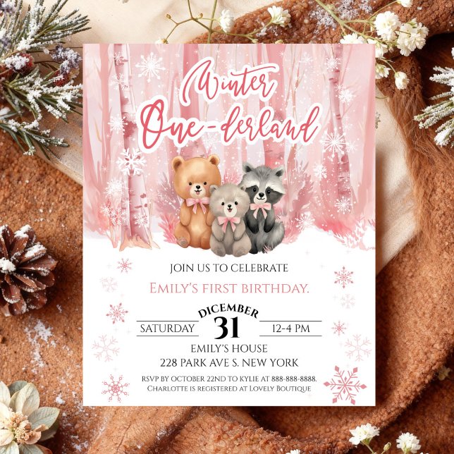 Winter Onederland Bear Pink First Birthday Budget (クリエイターアップロード済み)