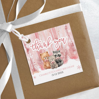 Winter Onederland Bear Pink First Birthday Party フェイバータグ