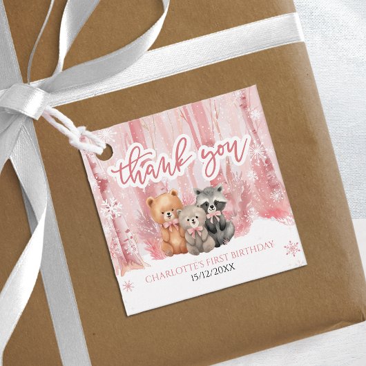 Winter Onederland Bear Pink First Birthday Party フェイバータグ