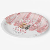 Winter Onederland Bear Pink First Birthday Party ペーパープレート (アングル)