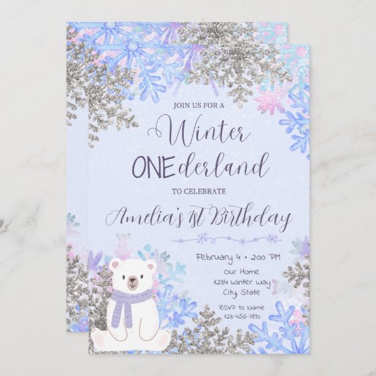 Winter Onederland Birthday Invitation 招待状 (正面/裏面)