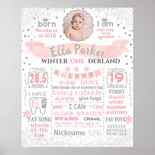 Winter Onederland Birthday Party sign poster ポスター (正面)